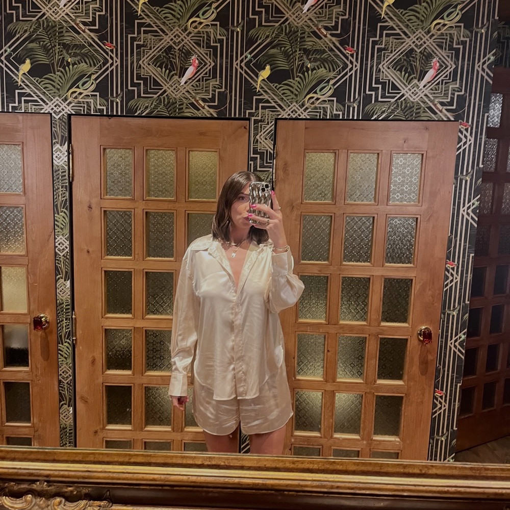 Daily Drills silky button down, champagne color